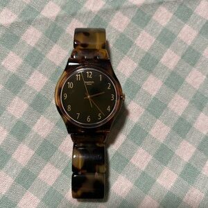 Swatch Tortoise Pattern Watch with Black Dial